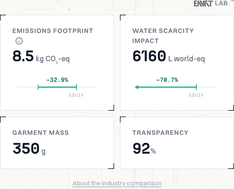 The four headline figures: emissions, water scarcity impact, garment mass and transparency