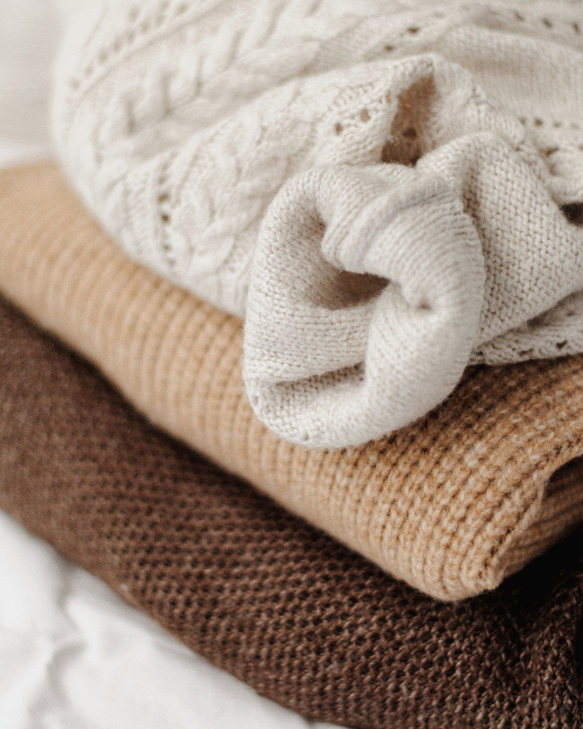 Stack of finished knit garments